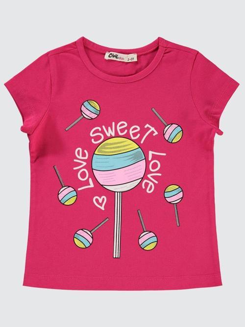 Şeker Baskılı 2-5 Yaş Tişört - Fusya2-3 Yaş