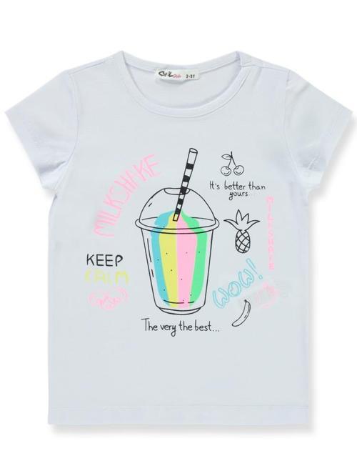Milkshake Baskılı 2-5 Yaş Tişört - Beyaz4-5 Yaş