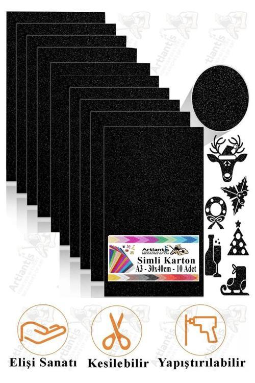 Siyah Simli Karton A3 30x40 cm 10 lu 1 Paket Simli Fon Kartonu Parıltılı Kağıt Anasınıfı Kreş Etkinlik Proje