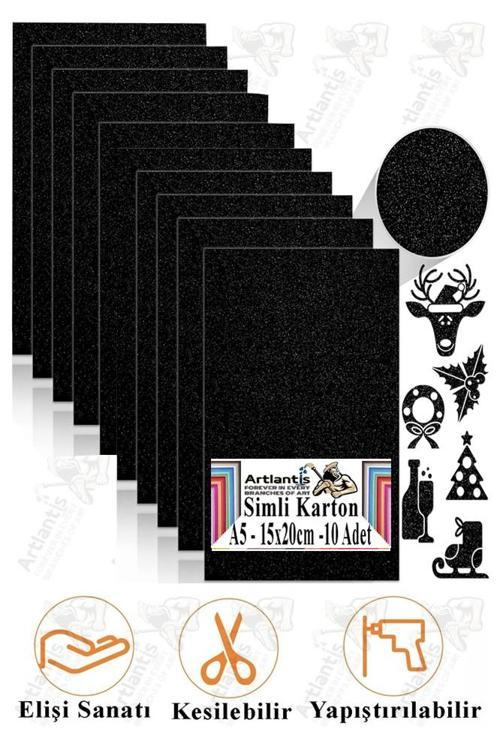 Siyah Simli Karton A5 15x20 cm 10 lu 1 Paket Simli Fon Kartonu Parıltılı Kağıt Anasınıfı Kreş Etkinlik Proje