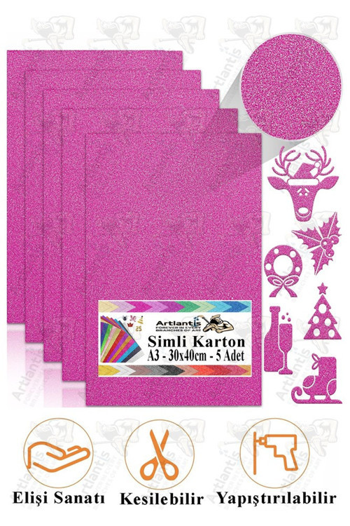 Simli Karton A3 30x40 cm 5 li 1 Paket Simli Fon Kartonu Parıltılı Kağıt Anasınıfı Kreş Etkinlik Proje Dekoratif