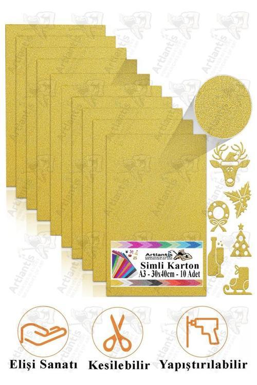 Altın Sarı Simli Karton A3 30x40 cm 10 lu 1 Paket Simli Fon Kartonu Parıltılı Kağıt Anasınıfı Kreş Etkinlik Proje