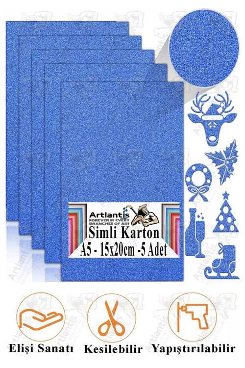 Simli Karton A5 15x20 cm 5 li 1 Paket Simli Fon Kartonu Parıltılı Kağıt Anasınıfı Kreş Etkinlik Proje Dekoratif