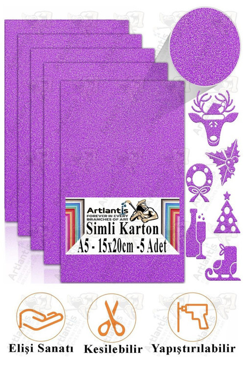 Simli Karton A5 15x20 cm 5 li 1 Paket Simli Fon Kartonu Parıltılı Kağıt Anasınıfı Kreş Etkinlik Proje Dekoratif