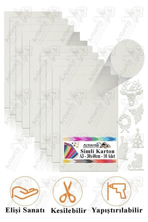 Beyaz Simli Karton A3 30x40 cm 10 lu 1 Paket Simli Fon Kartonu Parıltılı Kağıt Anasınıfı Kreş Etkinlik Proje