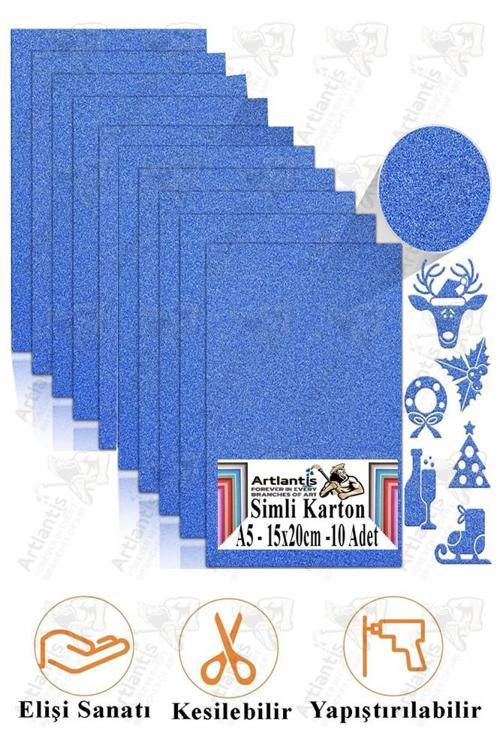 Mavi Simli Karton A5 15x20 cm 10 lu 1 Paket Simli Fon Kartonu Parıltılı Kağıt Anasınıfı Kreş Etkinlik Proje