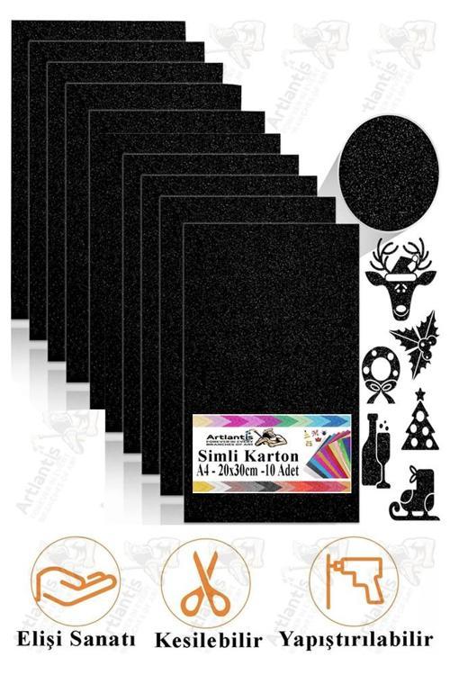 Siyah Simli Karton A4 20x30 cm 10 lu 1 Paket Simli Fon Kartonu Parıltılı Kağıt Anasınıfı Kreş Etkinlik Proje