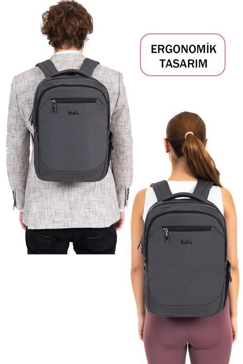 Unisex Gri Okul Çanta Orta Boy Lise Üniversite Usb Type-C Su Geçirmez Oxford Kumaş