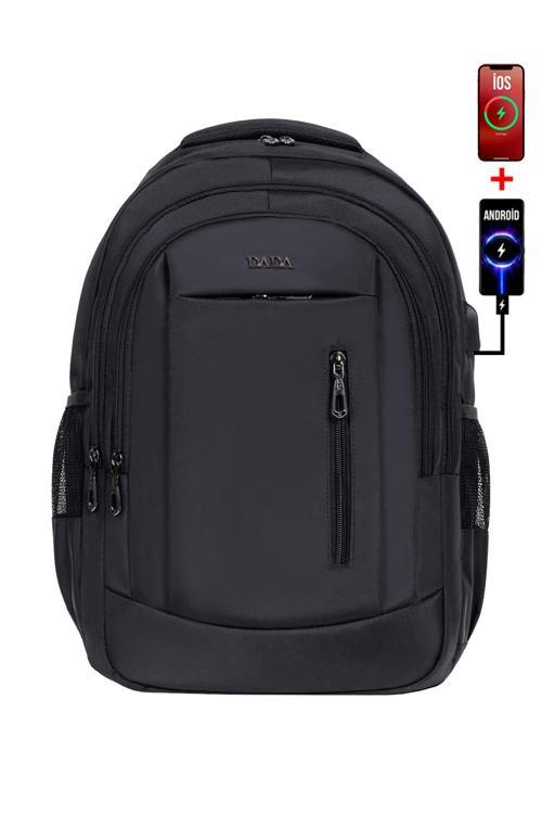 Unisex Siyah Okul Sırt Çantası Büyük Boy Usb Type-C Su Geçirmez Oxford Kumaş Lise Üniversite