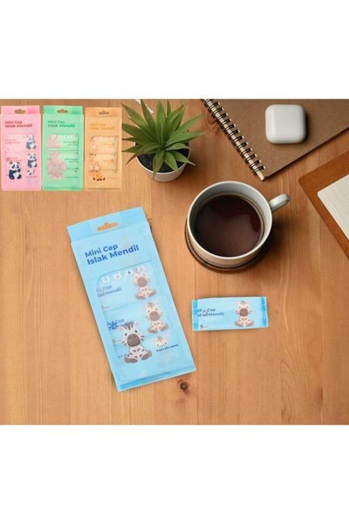 1 Paket (8'Lİ) Çanta Tipi Taşınabilir Mini Cep Tipi Islak Mendil
