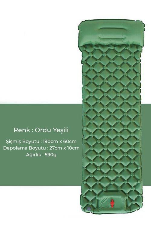 Kamp matı, kendiliğinden ayakla şişen mat, yastık ve ayak presi pompalı,