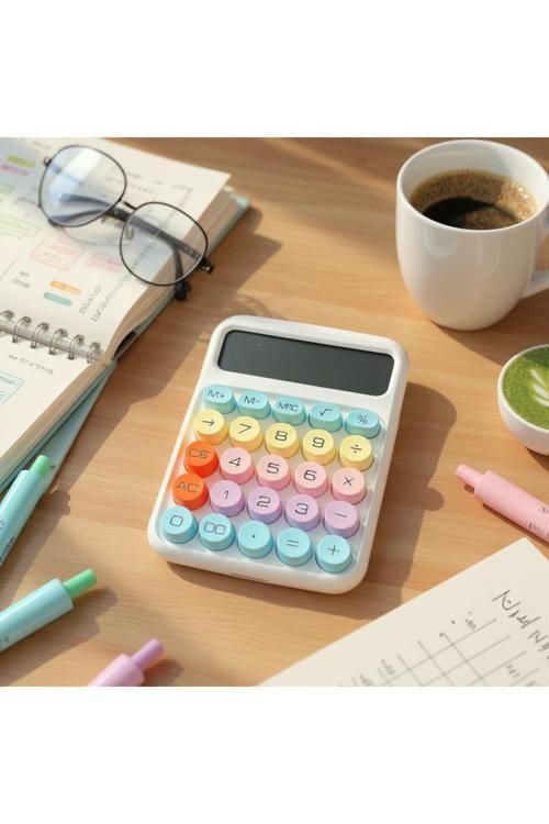 Pinterest Renkli Hesap Makinesi - 12 Haneli Yuvarlak Tuşlu Renk Hesap Makinesi - 4 Fonksiyonlu mavi
