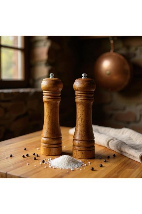 2’li Ahşap Karabiber Değirmeni Seti,ayarlanabilir Mutfak Için Tuz Değirmeni 21 Cm