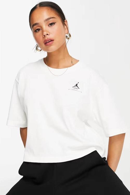 Jordan Essential Boxy Loose Fit T-shirt Black Kadın Bol Kesim Crop Tişört Beyaz