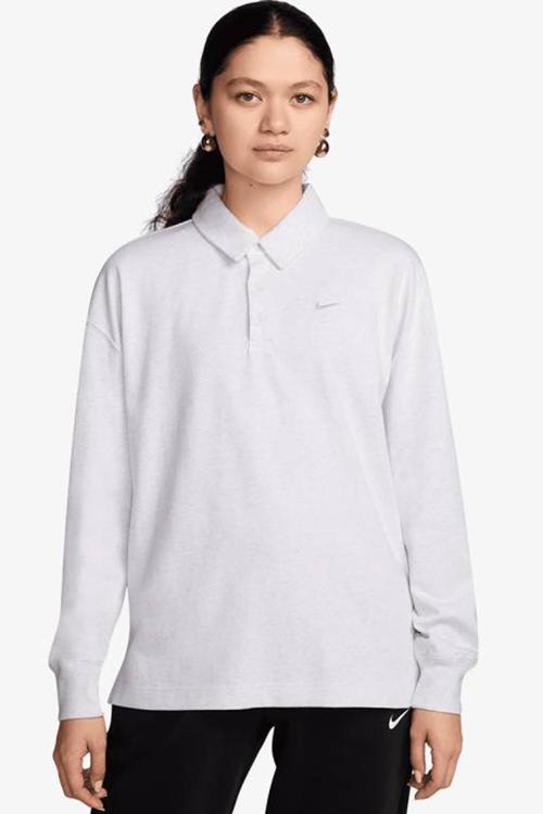 Essential Oversized LS Polo Women's Sweatshirt Kadın Oversize Polo Yaka Sweatshirt Kırık Beyaz
