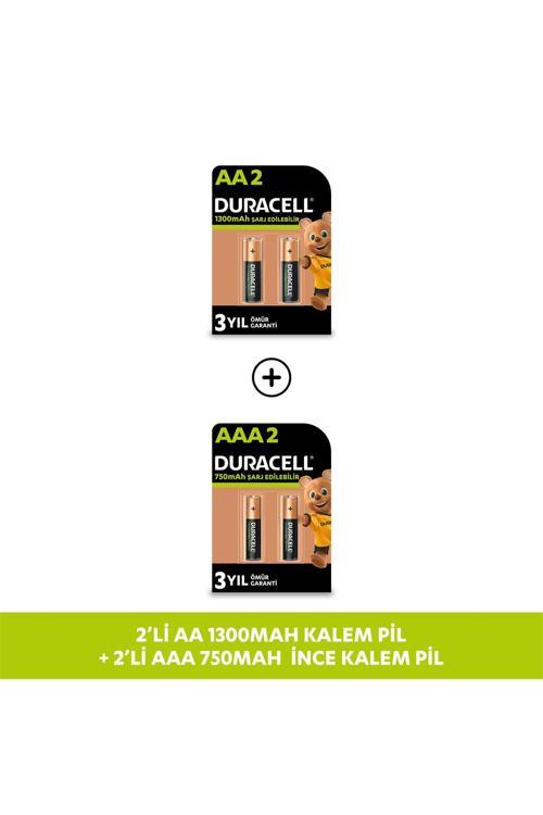 Şarj Edilebilir Aa 1300 Mah, 2'Li + Duracell Şarj Edilebilir Aaa 750 Mah Pil, 2'Li Paket