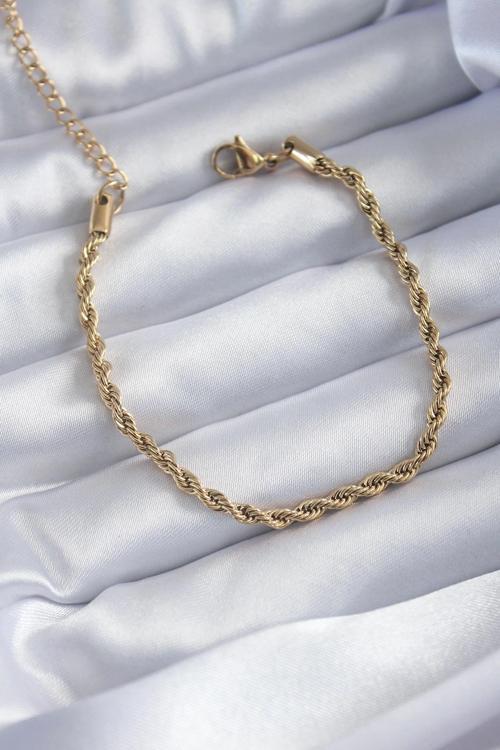 316L Çelik Gold Renk Burgu Zincir Model Kadın Bileklik
