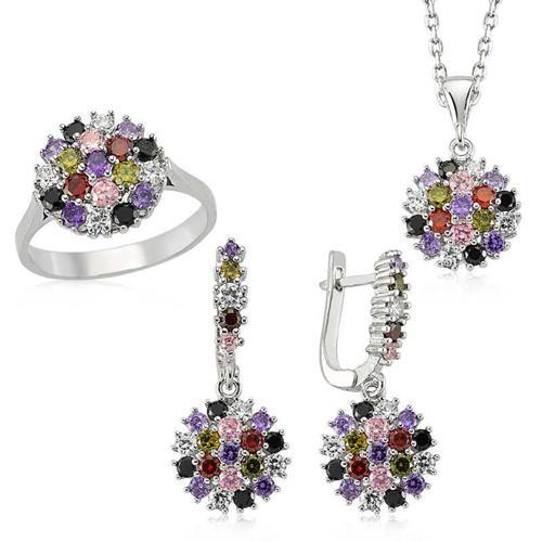 Gümüş Renkli Taşlı Bayan Set SL2286