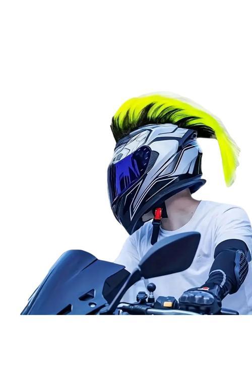 Mavi, Mor, Kırmızı, Sarı Ve Pembe Erkek Kask Saçı – Vantuzlu Motosiklet Aksesuarı