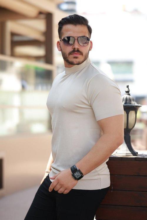 Erkek Yarım Balıkçı Yaka Kısa Kollu Tişört