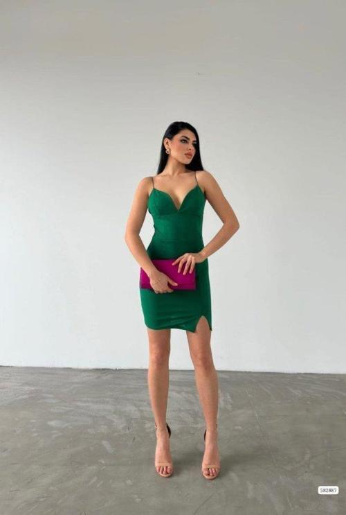 Kadın Dalgıç Krep Kumaş Askılı Mini Elbise