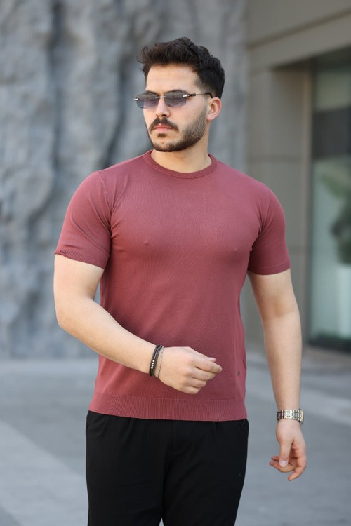 Erkek Viskon Kumaş Bisiklet Yaka Basic Tişört