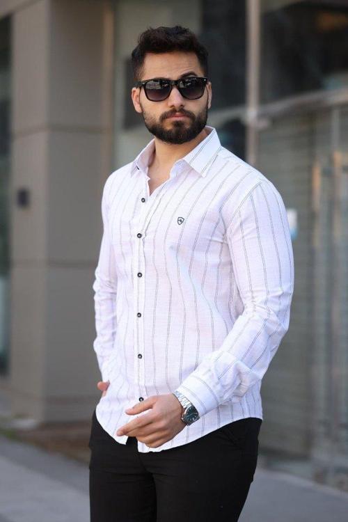 Erkek Pamuklu Çizgi Desenli Gömlek