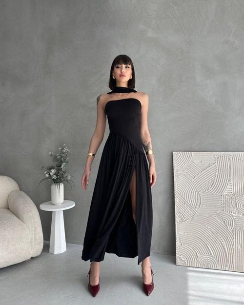 Kadınboğaz Kolsuz Maxi Boy Kalem Elbise