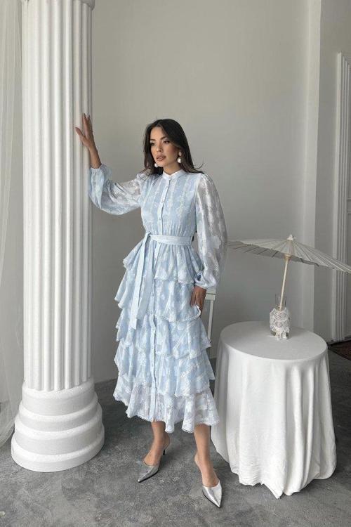 Bebe Mavi Uzun Volanlı Elbise