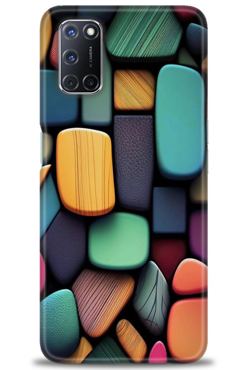 Oppo A92 Kılıf HD Baskılı Kılıf - Renkli Taşlar