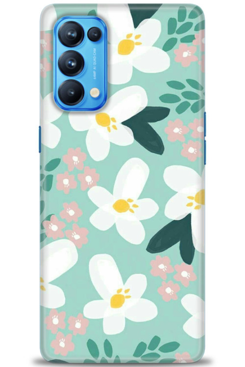Oppo Reno 5 Pro Kılıf HD Baskılı Kılıf - Pembe Beyaz Papatyalar
