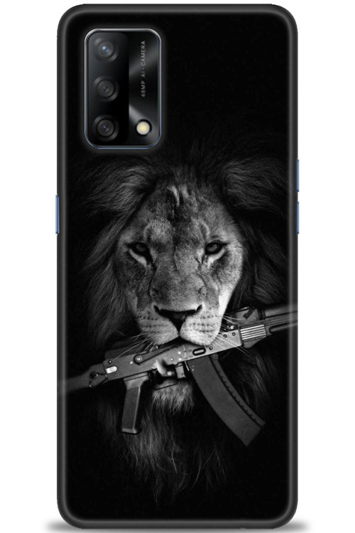 Oppo A74 Kılıf HD Baskılı Kılıf - Tüfek ve Aslan