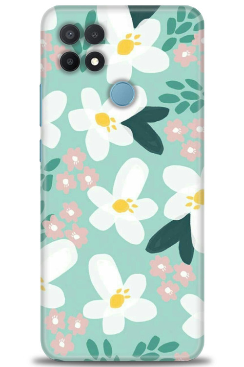 Oppo A15S Kılıf HD Baskılı Kılıf - Pembe Beyaz Papatyalar