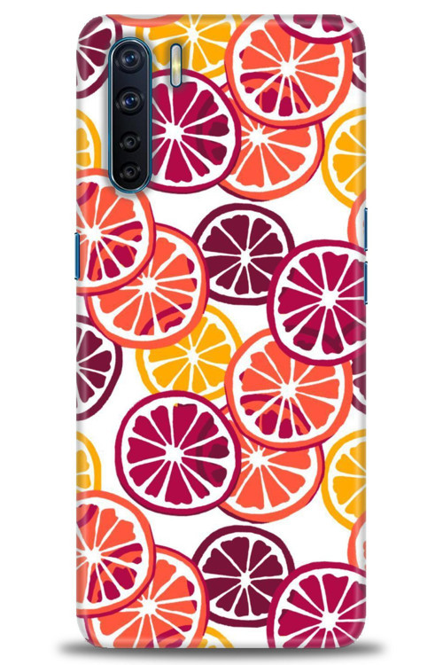 Oppo A91 / Reno 3 Kılıf HD Baskılı Kılıf - Bordo Limon Dilimleri