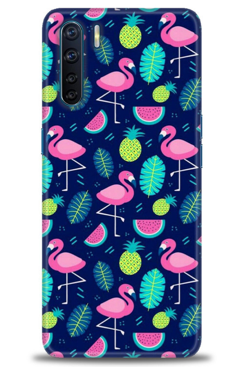 Oppo A91 / Reno 3 Kılıf HD Baskılı Kılıf - Flamingo Ananas