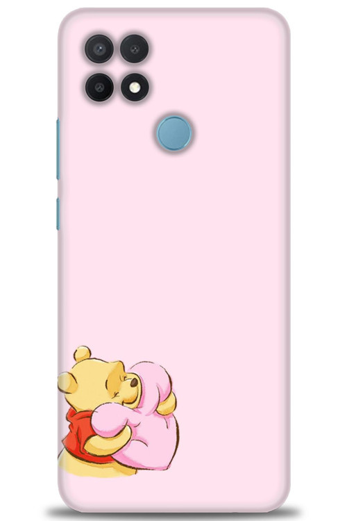 Oppo A15 Kılıf HD Baskılı Kılıf - Winnie the Pooh Kalpli