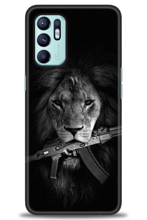 Oppo Reno 6 Kılıf HD Baskılı Kılıf - Tüfek ve Aslan