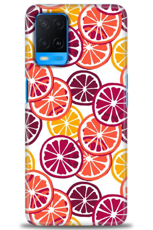 Oppo A54 Kılıf HD Baskılı Kılıf - Bordo Limon Dilimleri