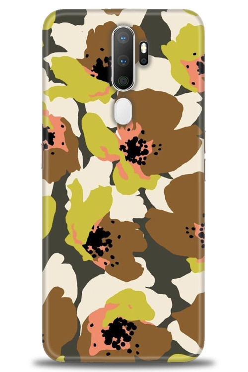 Oppo A9 2020 Kılıf HD Baskılı Kılıf - Yeşil Kahve Çiçekler
