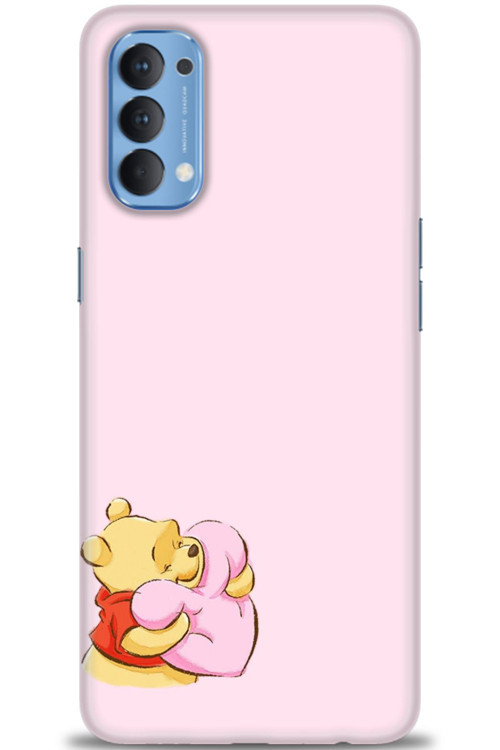 Oppo Reno 4 Kılıf HD Baskılı Kılıf - Winnie the Pooh Kalpli