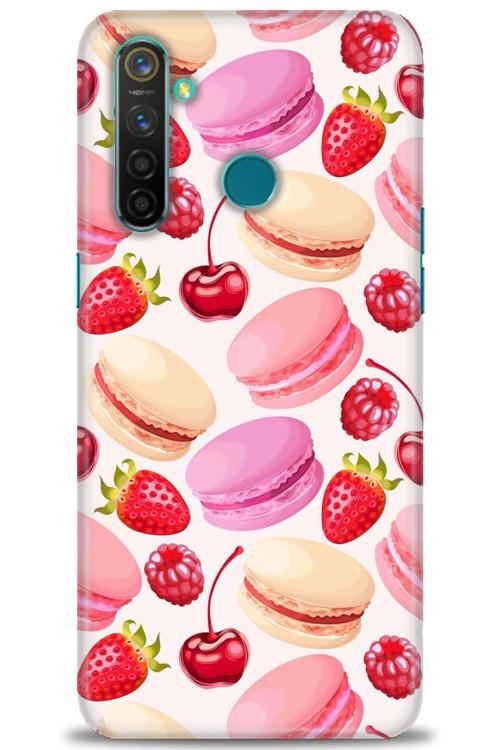 Realme 5 Pro Kılıf HD Baskılı Kılıf - Makaron ve Çilekler
