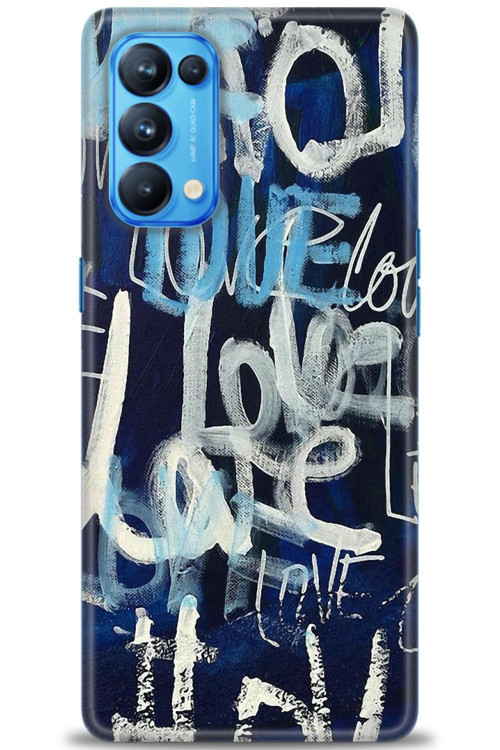 Oppo Reno 5 Pro Kılıf HD Baskılı Kılıf - Love Mavi