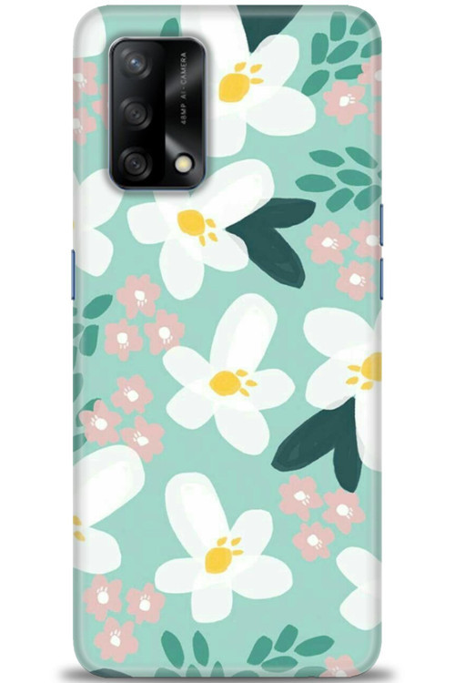 Oppo A74 Kılıf HD Baskılı Kılıf - Pembe Beyaz Papatyalar