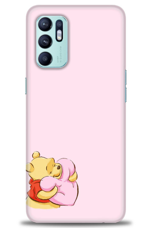 Oppo Reno 6 Kılıf HD Baskılı Kılıf - Winnie the Pooh Kalpli