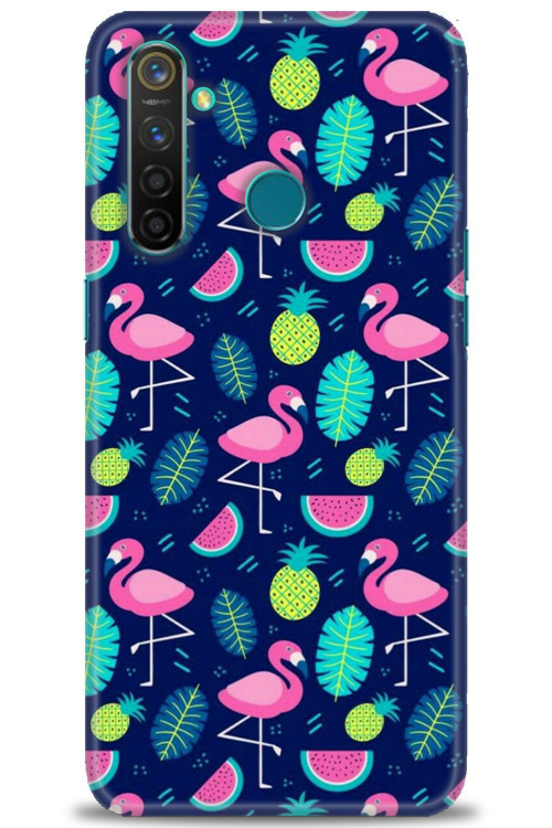 Realme 5 Pro Kılıf HD Baskılı Kılıf - Flamingo Ananas