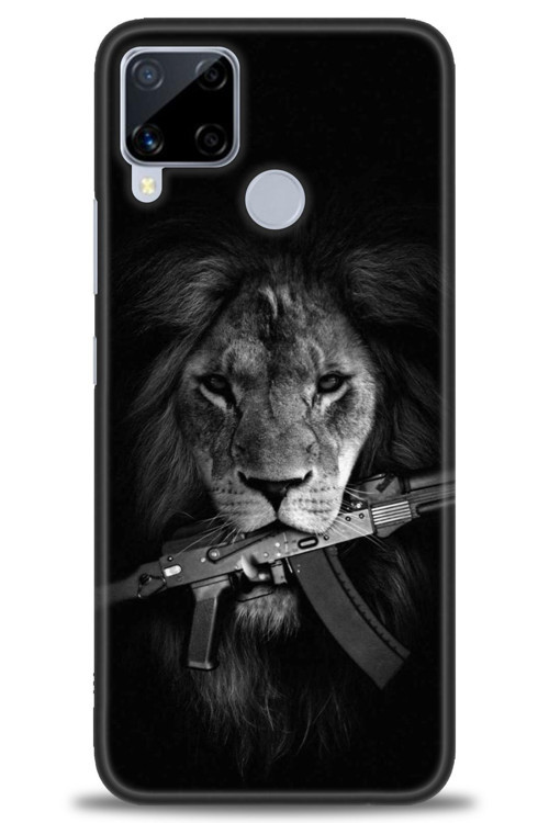 Realme C15 Kılıf HD Baskılı Kılıf - Tüfek ve Aslan