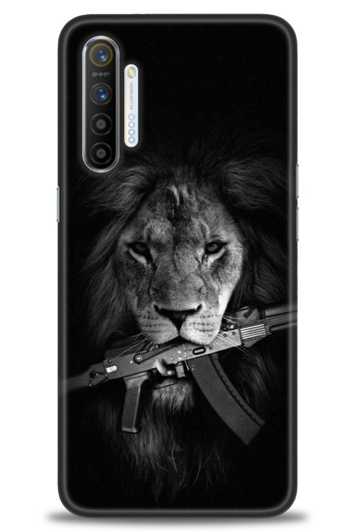 Realme XT Kılıf HD Baskılı Kılıf - Tüfek ve Aslan