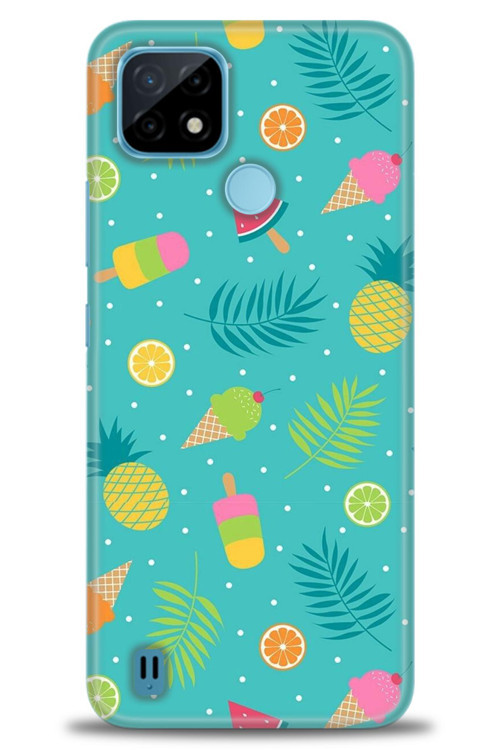 Realme C21 Kılıf HD Baskılı Kılıf - Dondurma ve Yapraklar
