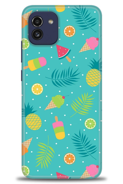 Samsung Galaxy A03 Kılıf HD Baskılı Kılıf - Dondurma ve Yapraklar