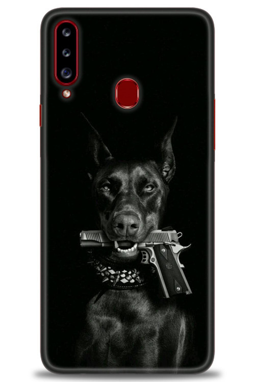 Samsung Galaxy A20S Kılıf HD Baskılı Kılıf - Tabanca ve Köpek